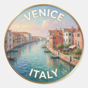 Sticker Rond Reflets du front de mer de Venise Italie Voyage