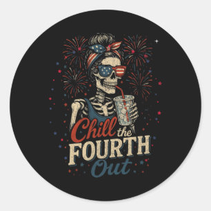 Sticker Rond Refroidir le quatrième, drôle de squelette américa