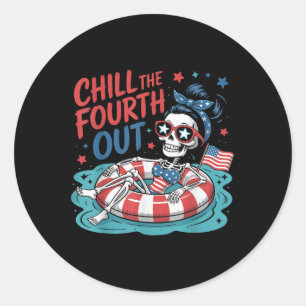 Sticker Rond Refroidir le quatrième drôle de squelette patrioti