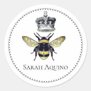 Sticker Rond Regal Bee Et Crown Custom Name Plaque d'enregistre