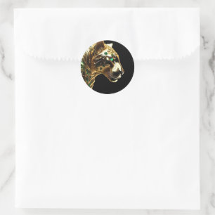 Sticker Rond Regal Grace : Le Jaguar d'or orné d'émeraudes