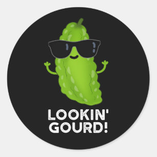 Sticker Rond Regard Gourd Funny Cool Veggie Pun Dark BG