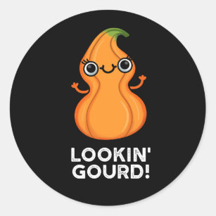 Sticker Rond Regard Gourd Funny Veggie Pun Dark BG