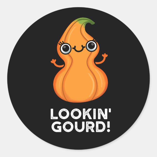 Sticker Rond Regard Gourd Funny Veggie Pun Dark BG (Devant)