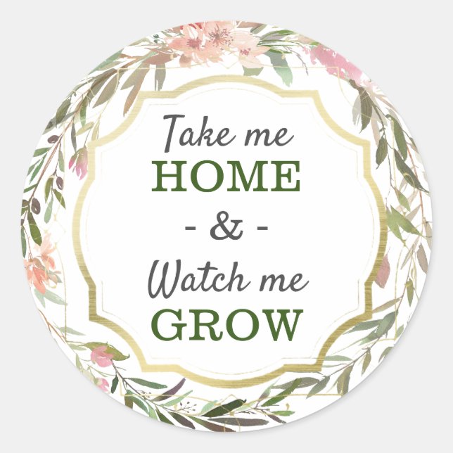 Sticker Rond Regarde-moi grandir Baby Shower Rustique Chic (Devant)
