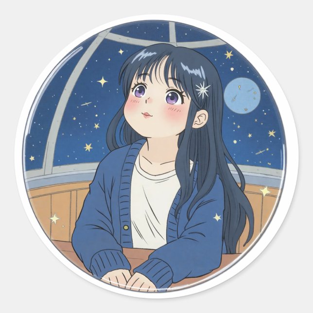 Sticker Rond Regarder les étoiles au planétarium (Devant)