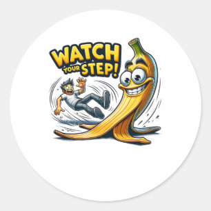 Sticker Rond Regardez Votre Marche - Dessin Animé Drôle Banane 