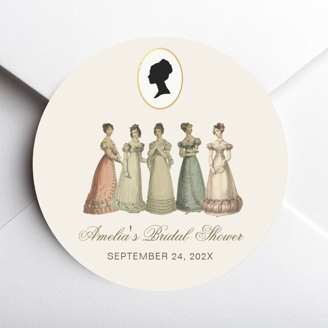 Sticker Rond Regency Ladies Bridal Shower Vintage Silhouette (Créateur téléchargé)