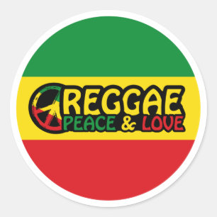 Sticker Rond Reggae art avec des mots positifs Paix et Amour
