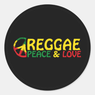 Sticker Rond Reggae art avec des mots positifs Paix et Amour