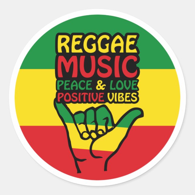 Sticker Rond Reggae Shaka Main avec des citations positives (Devant)