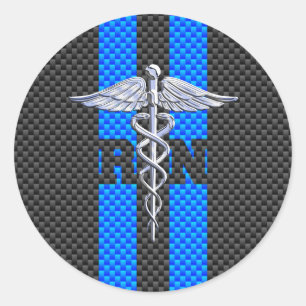 Sticker Rond Registered Nurse RN Caduceus Carbon Fiber Style