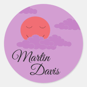 Sticker Rond Réglage du soleil avec des nuages violets