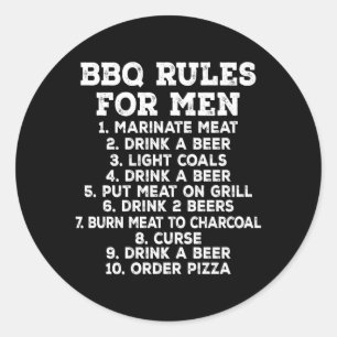Sticker Rond Règles de BBQ pour hommes drôle de bière de grilla