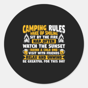 Sticker Rond Règles drôles de camping-car pour campeur