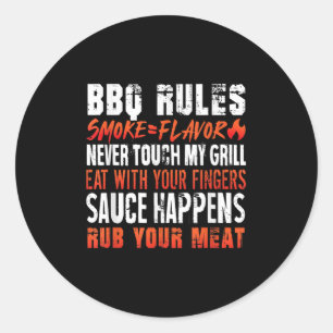 Sticker Rond Règles Funny Bbq Smoke=flaveur Manger Avec Les Doi