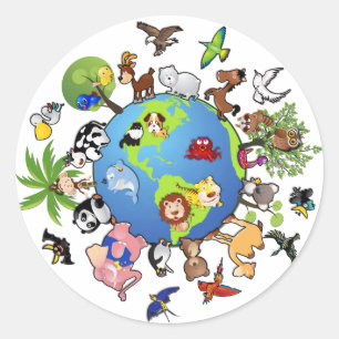 Sticker Rond Règne animal paisible - animaux autour du monde
