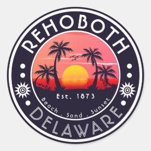 Sticker Rond Rehoboth Beach Delaware Palmiers Vintages années 8