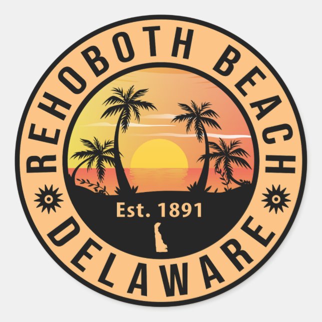 Sticker Rond Rehoboth Beach Delaware Retro Sunset Souvenirs les (Devant)