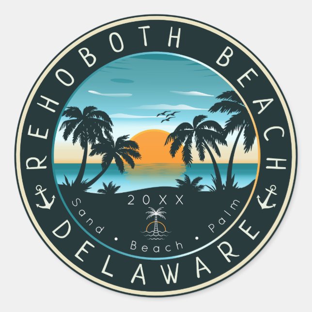 Sticker Rond Rehoboth Beach Delaware Sunset Retro Souvenir 80s (Devant)
