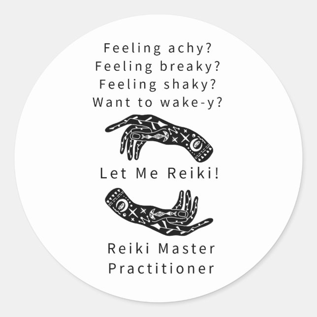 Sticker Rond Reiki Master Praticien Riddle Et Mains (Devant)