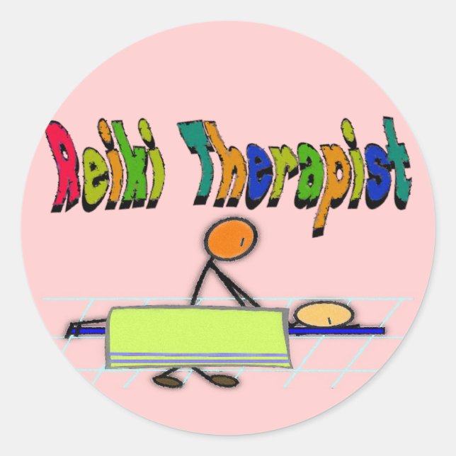 Sticker Rond Reiki Therapist—Design Personnages en allumettes—A (Devant)