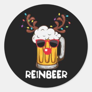 Sticker Rond Reinbeer Funny Reindeer Bière Noël Boire Xm