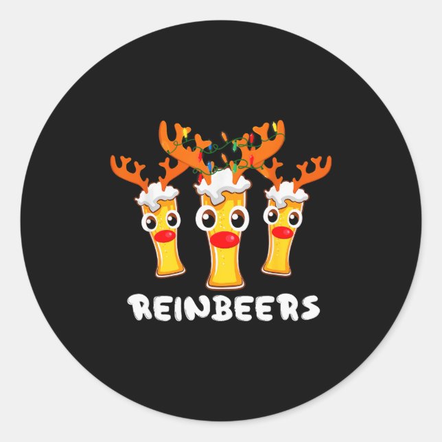 Sticker Rond Reinbeers Funny Reindeer Beer Christmas Drinking X (Devant)