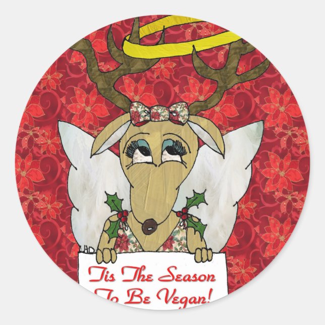 Sticker Rond Reindeer Angel C'est la saison d'être Vegan (Devant)