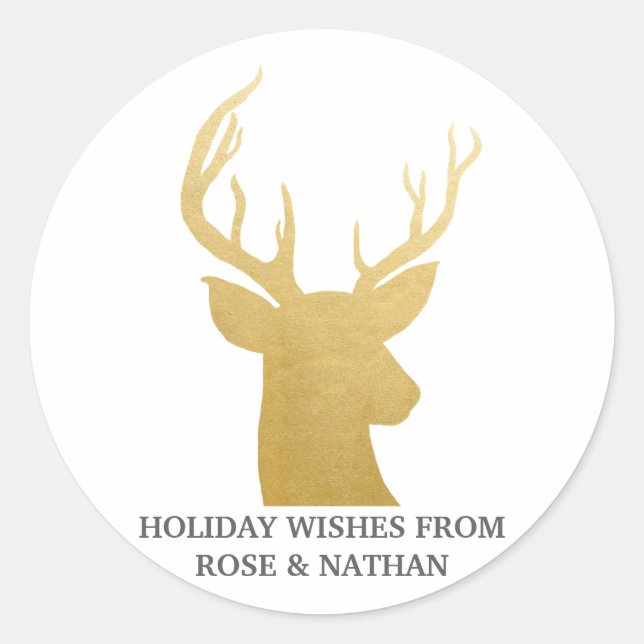 Sticker Rond Reindeer | Antler | Faux Gold Foil | Vacances (Devant)
