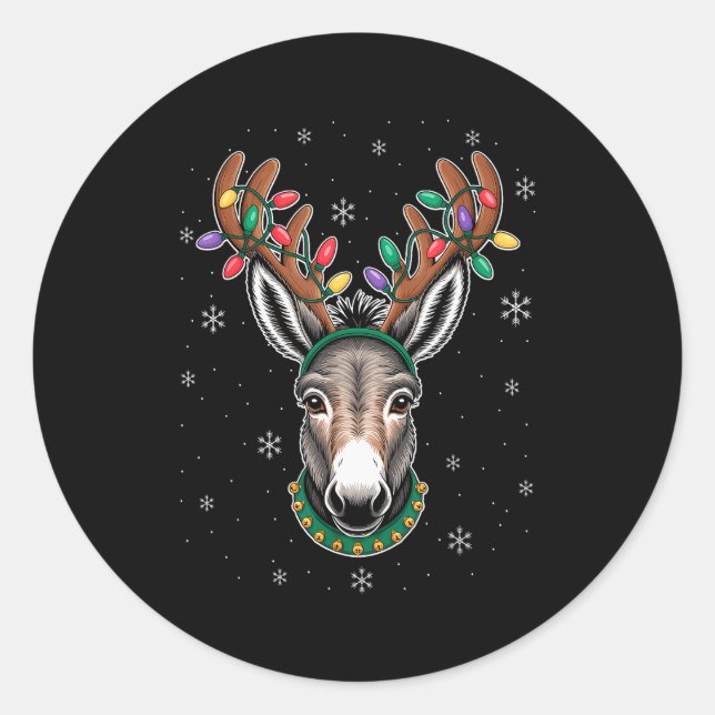Sticker Rond Reindeer Antlers Cute Christmas Animal Xmas Kids  (Devant)