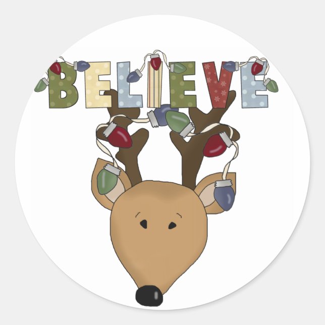 Sticker Rond Reindeer Believe Tshirts et cadeaux de vacances (Devant)