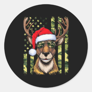 Sticker Rond Reindeer Camo American Flag Christmas Pajama X-mas