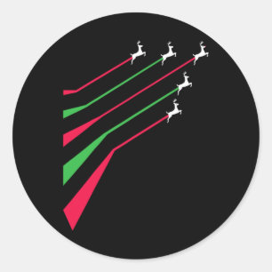 Sticker Rond Reindeer jets patriotique rayé rouge et vert merry