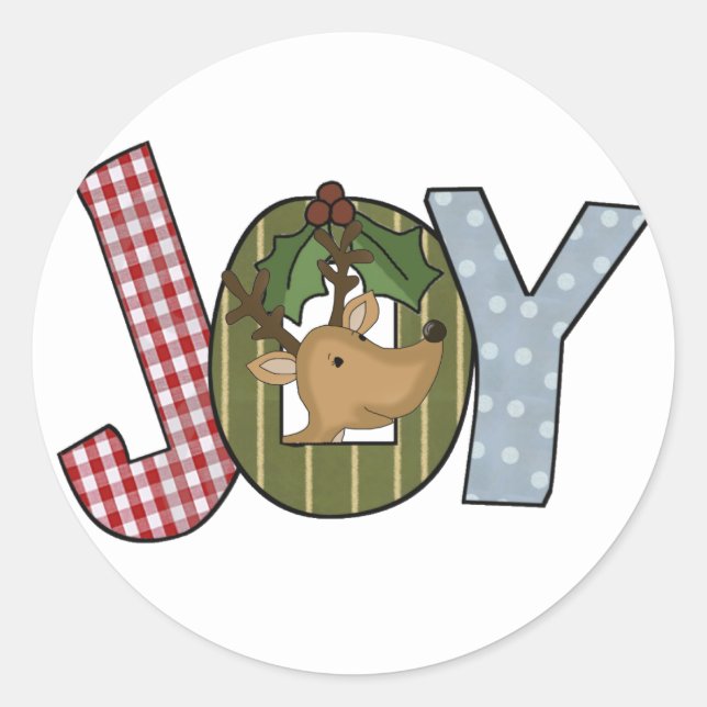 Sticker Rond Reindeer Joy Chemises de Vacances et cadeaux (Devant)