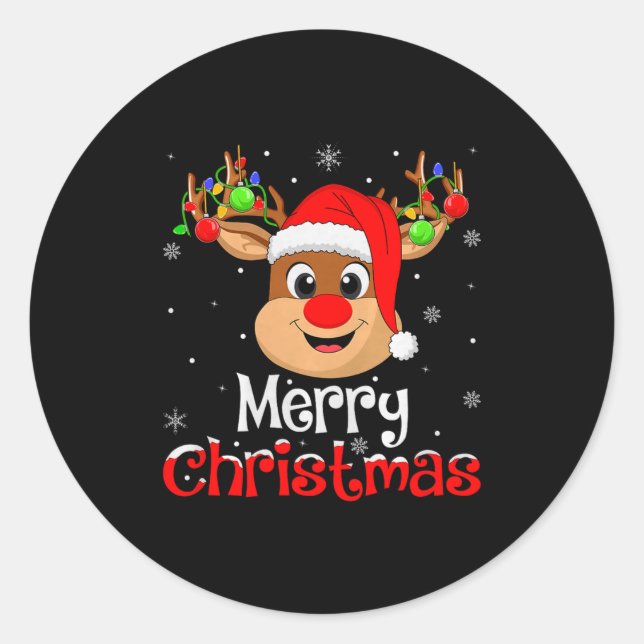 Sticker Rond Reindeer Merry Christmas Family Men Women Kids Xma (Devant)