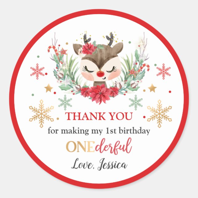 Sticker Rond Reindeer Noël 1er Anniversaire Hivernal Deer Favor (Devant)