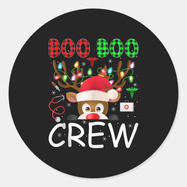 Sticker Rond Reindeer Nurse Christmas Scrub Tops Boo Crew Nurse (Devant)