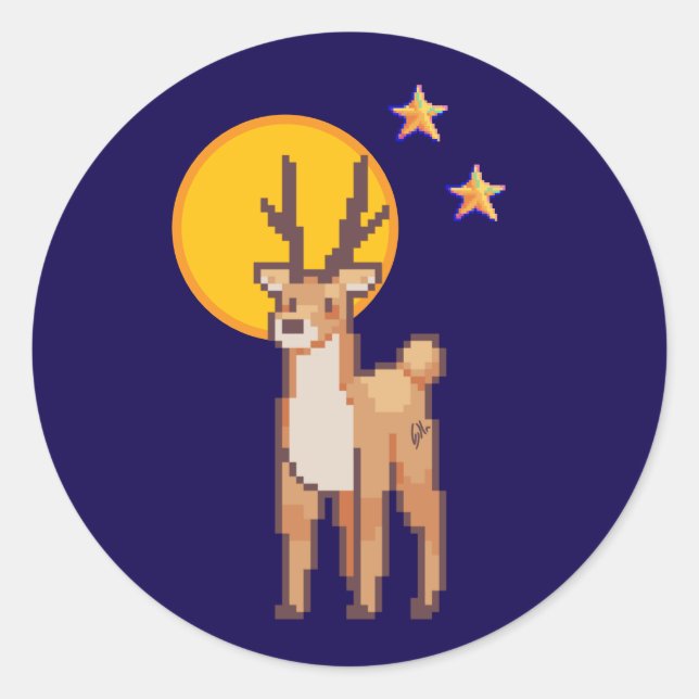 Sticker Rond Reindeer, Pixelart, Pixel Art (Devant)