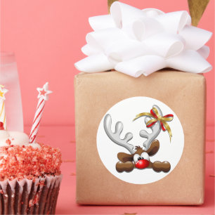 Sticker Rond Reindeer Puzzled drôle Caractère de Noël