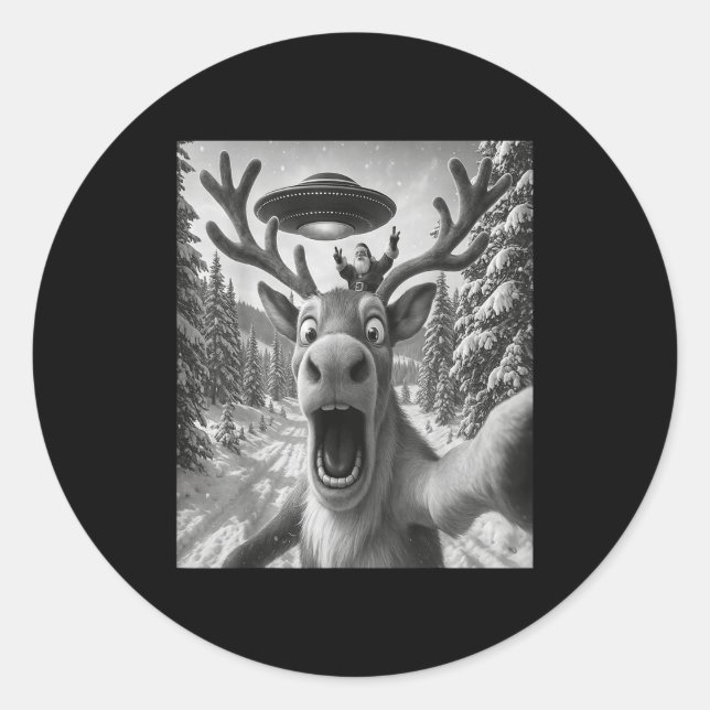 Sticker Rond Reindeer Selfie With Alien Ufo Funny Cat For Men W (Devant)