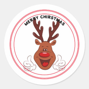 Sticker Rond Reindeer souriant Face Joyeux Noël
