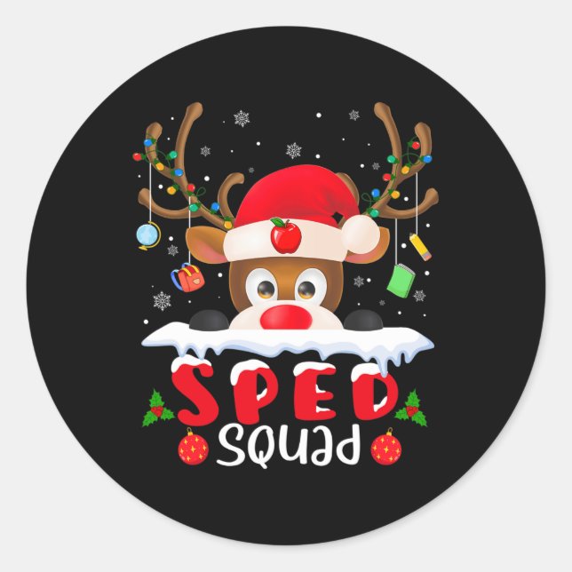 Sticker Rond Reindeer Spad Squad Christmas School Matching Funn (Devant)