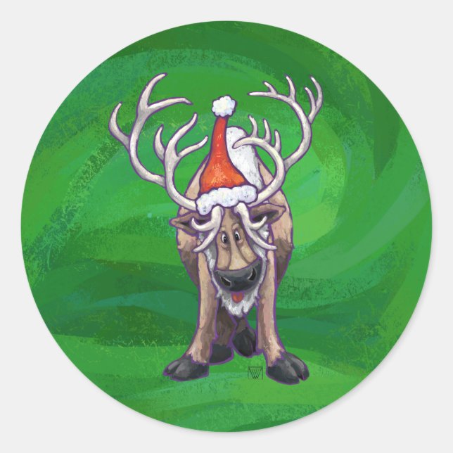 Sticker Rond Reindees Noël Sur Vert (Devant)