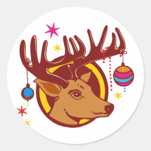 Sticker Rond Reinder / Cerf / Noël + votre idée