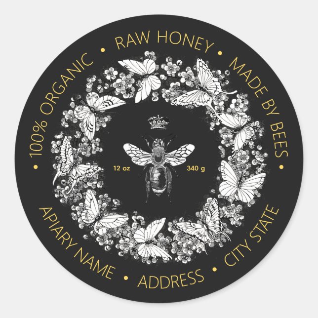 Sticker Rond Reine abeille papillon Couronne Vintage Moderne (Devant)