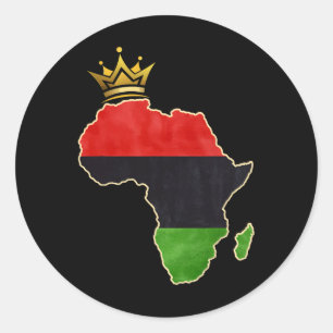 Sticker Rond Reine afro-américaine Pan afro carte drapeau noir