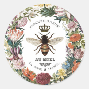 STICKER ROND REINE BEE BOTANIQUE VINTAGE MODERNE