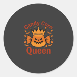 Sticker Rond Reine Candy Corn Couronne Halloween Chauves-souris