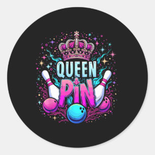 Sticker Rond Reine Chemise à noeud Joueuse de quilles Ligue de